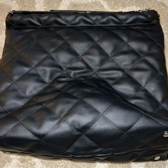 INC Quilted Black Leather Shoulder Bag - Picture 3 of 9